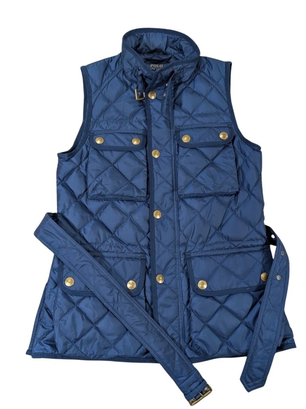 Polo Ralph Lauren Belted Quilted Down Vest Women S Navy Blue